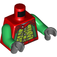 Visuel indicatif Rebrickable de Veste torse, 5 boutons, lézard l'échelle avant, lézard tête arrière motif imprimé, bras verts, mains gris bleuté foncé (Torso Jacket, 5 Buttons, Lime Lizard Scale Front, Lizard Head Rear Print, Green Arms, Dark Bluish Gray Hands)