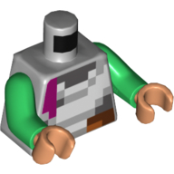Torse, blanc pixellisé, gris bleuté foncé, brun rougeâtre et motif imprimé carrés magenta, bras verts, mains nougat (Torso, Pixelated White, Dark Bluish Gray, Reddish Brown and Magenta Squares Print, Green Arms, Nougat Hands)