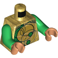Torse, armure, Vert Détaillant, Cercles d'or et tourbillons motif imprimé, bras verts, mains nougat (Torso, Armor, Green Detailing, Gold Circles and Swirls Print, Green Arms, Nougat Hands)