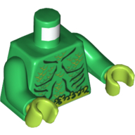 Torse, contour des muscles avec des plantes marécageuses et des écailles motif imprimé, bras verts, mains vert citron (Torso, Muscles Outline with Swamp Plants and Scales Print, Green Arms, Lime Hands)