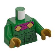 Torse, combinaison, muscles, cape magenta avec boucles d'or motif imprimé, bras verts, mains or nacré (Torso, Jumpsuit, Muscles, Magenta Cape with Gold Buckles Print, Green Arms, Pearl Gold Hands)