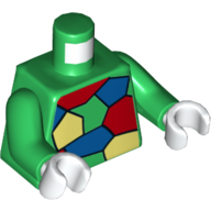 Torse, jaune, bleu et rouge (couette folle), bras verts, mains blanches (Torso, Yellow, Blue and Red Patches Print (Crazy Quilt), Green Arms, White Hands)