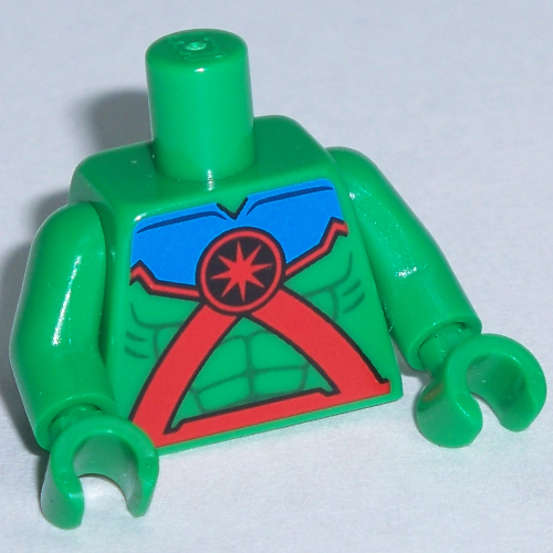 Muscles contour de torse avec sangles rouges, médaillon et bleu haut motif imprimé, bras et mains verts (Torso Muscles Outline with Red Straps, Medallion and Blue Top Print, Green Arms and Hands)