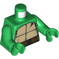 Tortue torse coquille avec fissure et brun foncé ceinture horizontale motif imprimé, bras et mains verts (Torso Turtle Shell with Crack and Dark Brown Horizontal Belt Print, Green Arms and Hands)