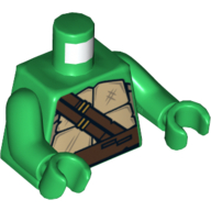 Tortue torse coquillage avec ceinture horizontale et diagonale marron foncé motif imprimé, bras et mains verts (Torso Turtle Shell with Dark Brown Horizontal and Diagonal Belt Print, Green Arms and Hands)