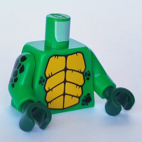 Torse jaune Dragon Motif imprimé estomac, bras verts avec motif imprimé échelles noires, mains vert foncé (Torso Yellow Dragon Stomach Print, Green Arms with Black Scales Print, Dark Green Hands)