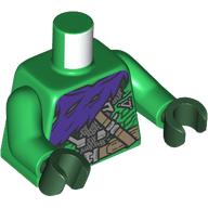 Visuel indicatif Rebrickable de Torse, cape violet foncé, bracelets beige foncé motif imprimé, bras verts, mains vert foncé (Torso, Dark Purple Cloak, Dark Tan Straps Print, Green Arms, Dark Green Hands)