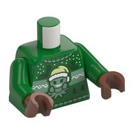 Torse, chandail de Noël avec mandragore avec chapeau de père Noël, arbres vert foncé motif imprimé, bras verts, mains brun moyen (Torso, Christmas Sweater with Mandrake with Santa Hat, Dark Green Trees Print, Green Arms, Medium Brown Hands)
