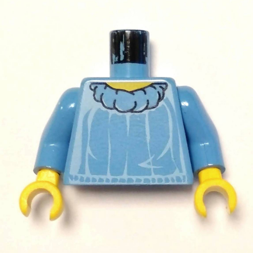 Visuel indicatif Rebrickable de Pull torse avec motif imprimé grand col, bras bleu moyen, mains jaunes (Torso Sweater with Big Collar Print, Medium Blue Arms, Yellow Hands)