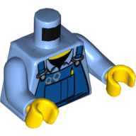 Salopette bleu mécanique de torse, outils dans le modèle imprimé de poche, dos uni, bras bleu moyen, mains jaunes (Torso Mechanic Blue Overalls, Tools in Pocket Print, Plain Back, Medium Blue Arms, Yellow Hands)