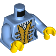 Visuel indicatif Rebrickable de Veste torse avec fermetures dorées et motif imprimé gilet doré, bras bleu moyen, mains jaunes (Torso Jacket with Gold Clasps and Gold Waistcoat Print, Medium Blue Arms, Yellow Hands)
