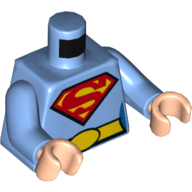 Visuel indicatif Rebrickable de Corps torse, logo Superman/Supergirl, motif imprimé ceinture jaune, bras bleu moyen, mains nougat clair (Torso Bodysuit, Superman/Supergirl Logo, Yellow Belt Print, Medium Blue Arms, Light Nougat Hands)