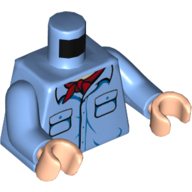 Visuel indicatif Rebrickable de Chemise torse, Poches, Motif imprimé ceinture rouge, bras bleu moyen, mains nougat clair (Torso Shirt, Pockets, Red Sash Print, Medium Blue Arms, Light Nougat Hands)