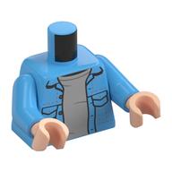 Visuel indicatif Rebrickable de Chemise de torse, poches, ouvert sur le bleu clair gris sous-vêtement motif imprimé, bras bleu moyen, mains nougat clair (Torso Shirt, Pockets, Open over Light Bluish Grey Undershirt Print, Medium Blue Arms, Light Nougat Hands)