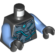Visuel indicatif Rebrickable de Torse, Armure avec cristal Centre rond et Tubes sur le devant et le dos motif imprimé, bras bleu moyen, mains noires (Torso, Armour with Round Centre Crystal and Tubes on Front and Back Print, Medium Blue Arms, Black Hands)