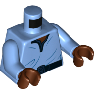 Torse, col en V Chemise avec motif imprimé bleu foncé (Lando Calrissian), bras bleu moyen, mains brun rougeâtre (Torso, V-Neck Shirt with Dark Blue Trim Print (Lando Calrissian), Medium Blue Arms, Reddish Brown Hands)