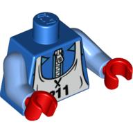 Torse, fermeture éclair blanche et bavoir de ski avec motif imprimé '211', bras bleu moyen, mains rouges (Torso, White Zipper and Ski Bib with '211' Print, Medium Blue Arms, Red Hands)
