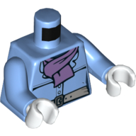 Visuel indicatif Rebrickable de Torse Veste, écharpe lavande, motif imprimé ceinture grise, bras bleu moyen, mains blanches (Torso Jacket, Lavender Scarf, Grey Belt Print, Medium Blue Arms, White Hands)