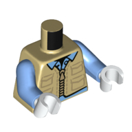 Veste gilet torse, fermeture éclair, sur le motif imprimé chemise bleu moyen, bras bleu moyen, mains blanches (Torso Vest Jacket, Zipper, over Medium Blue Shirt Print, Medium Blue Arms, White Hands)
