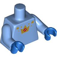 Visuel indicatif Rebrickable de Torse, motif imprimé couronne dorée, bras bleu moyen, mains bleues (Torso, Golden Crown Print, Medium Blue Arms, Blue Hands)