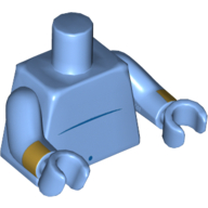 Visuel indicatif Rebrickable de Torse nu avec ligne de ventre de génie bleu et motif imprimé nombril, bras bleu moyen avec rayures or (bracelet manchette ouvert), mains bleu moyen (Torso Bare Chest With Blue Genie Belly Line and Navel Print, Medium Blue Arms with Gold Stripes (Open Cuff Bracelet), Medium Blue Hands)
