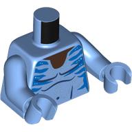 Visuel indicatif Rebrickable de Torse, poitrine nue, marquages bleu azur foncé/bleu foncé, motif imprimé au cou brun foncé, bras et mains bleu moyen (Torso, Bare Chest, Dark Azure/Dark Blue Markings, Dark Brown Neck Print, Medium Blue Arms and Hands)