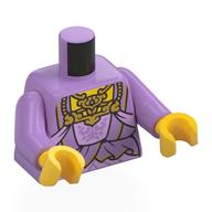 Visuel indicatif Rebrickable de Torse, robe lavande, Décorations, Motif imprimé bijoux or, bras lavande moyen, mains jaunes (Torso, Lavender Dress, Decorations, Gold Jewelry Print, Medium Lavender Arms, Yellow Hands)