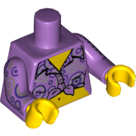 Visuel indicatif Rebrickable de Chemise de torse noué à la taille avec motif imprimé de cercles violets et argentés, bras de lavande moyenne avec motif imprimé de cercles violets et argentés, mains jaunes (Torso Shirt Tied at Waist with Purple and Silver Circles Print, Medium Lavender Arms with Purple and Silver Circles Print, Yellow Hands)