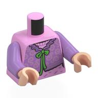 Visuel indicatif Rebrickable de Torse, pull, throwover lavande moyenne, motif imprimé lacets vert vif, bras lavande moyen, mains nougat clair (Torso, Sweater, Medium Lavender Throwover, Bright Green Laces Print, Medium Lavender Arms, Light Nougat Hands)
