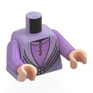 Torse, robe, Argent Garniture, Collier, motif : chemise lavande moyen, bras lavande moyen, mains nougat clair (Torso, Robe, Silver Trim, Necklace, Medium Lavender Shirt Print, Medium Lavender Arms, Light Nougat Hands)
