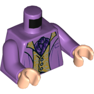 Veste torse sur gilet or et argent, motif imprimé Ascot violet foncé, bras lavande moyen, mains nougat clair (Torso Jacket over Gold and Silver Vest, Dark Purple Ascot Print, Medium Lavender Arms, Light Nougat Hands)