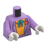 Visuel indicatif Rebrickable de Torse, veste, chemise orange clair vif, noeud papillon turquoise foncé, motif imprimé de fleurs de corail, bras lavande moyen, mains noires (Torso, Jacket, Bright Light Orange Shirt, Dark Turquoise Bowtie, Coral Flower Print, Medium Lavender Arms, Black Hands)
