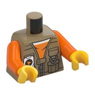 Torse Veste, Poches, Blanc Radio, Orange Chemise motif imprimé, bras orange, mains jaunes (Torso Jacket, Pockets, White Radio, Orange Shirt Print, Orange Arms, Yellow Hands)