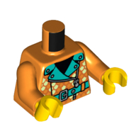 Torse Veste, fermeture éclair, col turquoise foncé, motif : ceinture, bras orange, mains jaunes (Torso Jacket, Zipper, Dark Turquoise Collar, Belt Print, Orange Arms, Yellow Hands)