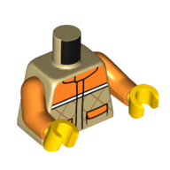 Veste torse, Marquages au point, haut orange, Motif imprimé poches, bras orange, mains jaunes (Torso Jacket, Stitch Markings, Orange Top, Pockets Print, Orange Arms, Yellow Hands)
