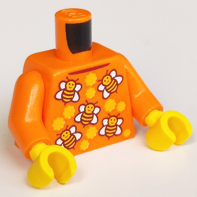 Visuel indicatif Rebrickable de Torse, Abeilles, Taches orange vif (miel) motif imprimé, bras orange, mains jaunes (Torso, Bees, Bright Orange Spots (Honey) Print, Orange Arms, Yellow Hands)