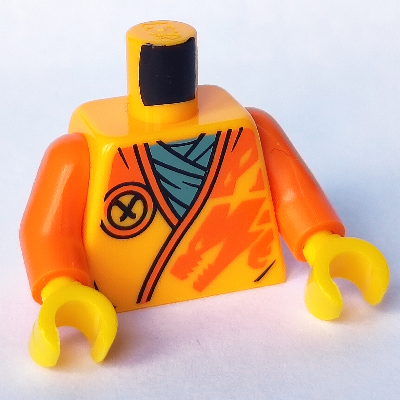 Visuel indicatif Rebrickable de Robe torse, dragon orange, motif : chemise bleu sable, bras orange, mains jaunes (Torso Robe, Orange Dragon, Sand Blue Shirt Print, Orange Arms, Yellow Hands)