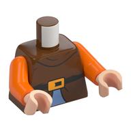 Torse, ceinture noire, boucle de ceinture orange clair vif, motif imprimé chemise Azur moyen, bras orange, mains nougat clair (Torso, Black Belt, Bright Light Orange Belt Buckle, Medium Azure Shirt Print, Orange Arms, Light Nougat Hands)