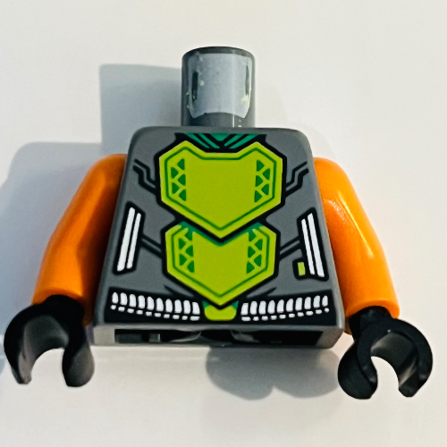 Torse, armure, échelle de vert citron Plaques imprimé, bras orange, mains noires (Torso, Armor, Lime Scale Plates Print, Orange Arms, Black Hands)