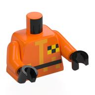 Torse, costume Hazmat pixelisé, ceinture noire, motif imprimé badge damier jaune/noir, bras orange, mains noires (Torso, Pixelated Hazmat Suit, Black Belt, Yellow/Black Checkered Badge Print, Orange Arms, Black Hands)