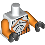 Armure de soldat clone torse avec des marques orange motif imprimé, bras orange, mains noires (Torso Clone Trooper Armour with Orange Markings Print, Orange Arms, Black Hands)