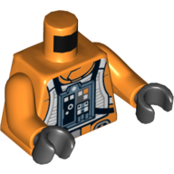 Pilote rebelle torse avec motif imprimé costume de vol blanc, bras orange, mains noires (Torso Rebel Pilot with White Flight Suit Print, Orange Arms, Black Hands)