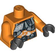 Armure de corps en argent torse sur motif imprimé camouflage blanc, bras orange, mains noires (Torso Silver Body Armor over White Camouflage Print, Orange Arms, Black Hands)