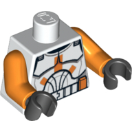 Torse clone armure de soldat avec des barres orange motif imprimé, bras orange, mains noires (Torso Clone Trooper Armor with Orange Bars Print, Orange Arms, Black Hands)