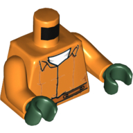 Combinaison prisonnière torse avec ceinture et sous-vêtement blanc / 'ARKHAM' et ceinture sur le dos motif imprimé (Penguin), bras orange, mains noires (Torso Prisoner Jumpsuit with Belt and White Undershirt / 'ARKHAM' and Belt on Back Print (Penguin), Orange Arms, Black Hands)