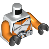 Armure de soldat de clone de torse avec des marques oranges et le motif imprimé d'altération, bras orange, mains noires (Torso Clone Trooper Armour with Orange Markings and Weathering Print, Orange Arms, Black Hands)
