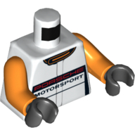 Veste de course de torse avec 'PORSCHE MOTORSPORT' avec motif imprimé col orange, bras orange, mains noires (Torso Racing Jacket with 'PORSCHE MOTORSPORT' with Orange Collar Print, Orange Arms, Black Hands)