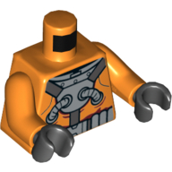 Visuel indicatif Rebrickable de Costume de plongée torse, ceinture, Sangles/Harnais, Argent plaque, Tuyau imprimé, bras orange, mains noires (Torso Diving Suit, Belt, Straps/Harness, Silver Plate, Hoses Print, Orange Arms, Black Hands)