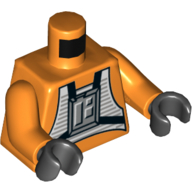 Pilote de motoneige torse, panneau de commande gris, sangles noires motif imprimé, bras orange, mains noires (Torso Snow Speeder Pilot, Grey Control Panel, Black Straps Print, Orange Arms, Black Hands)