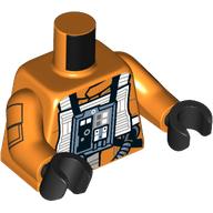 Pilote rebelle torse avec motif imprimé costume de vol blanc, bras orange avec motif imprimé poche, mains noires (Torso Rebel Pilot with White Flight Suit Print, Orange Arms with Pocket Print, Black Hands)